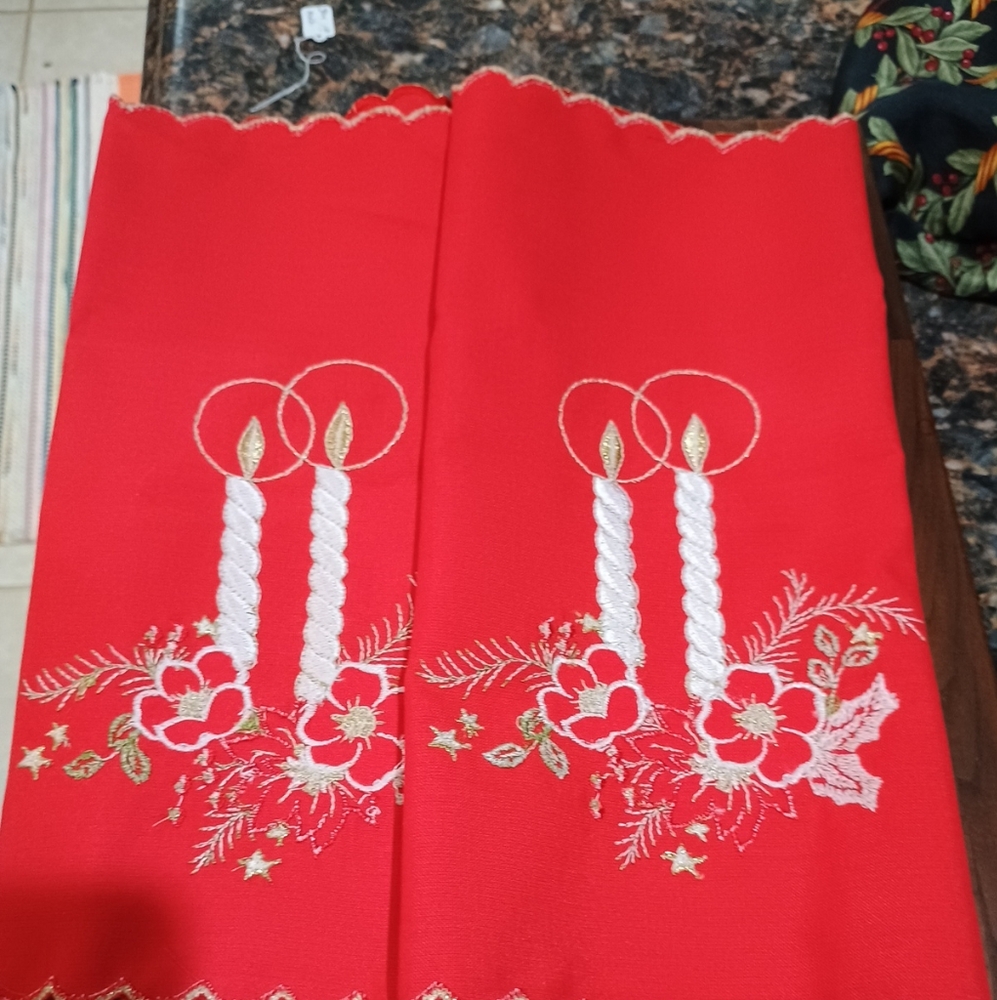 Pair of Festive Red Embroidered Christmas Placemats
